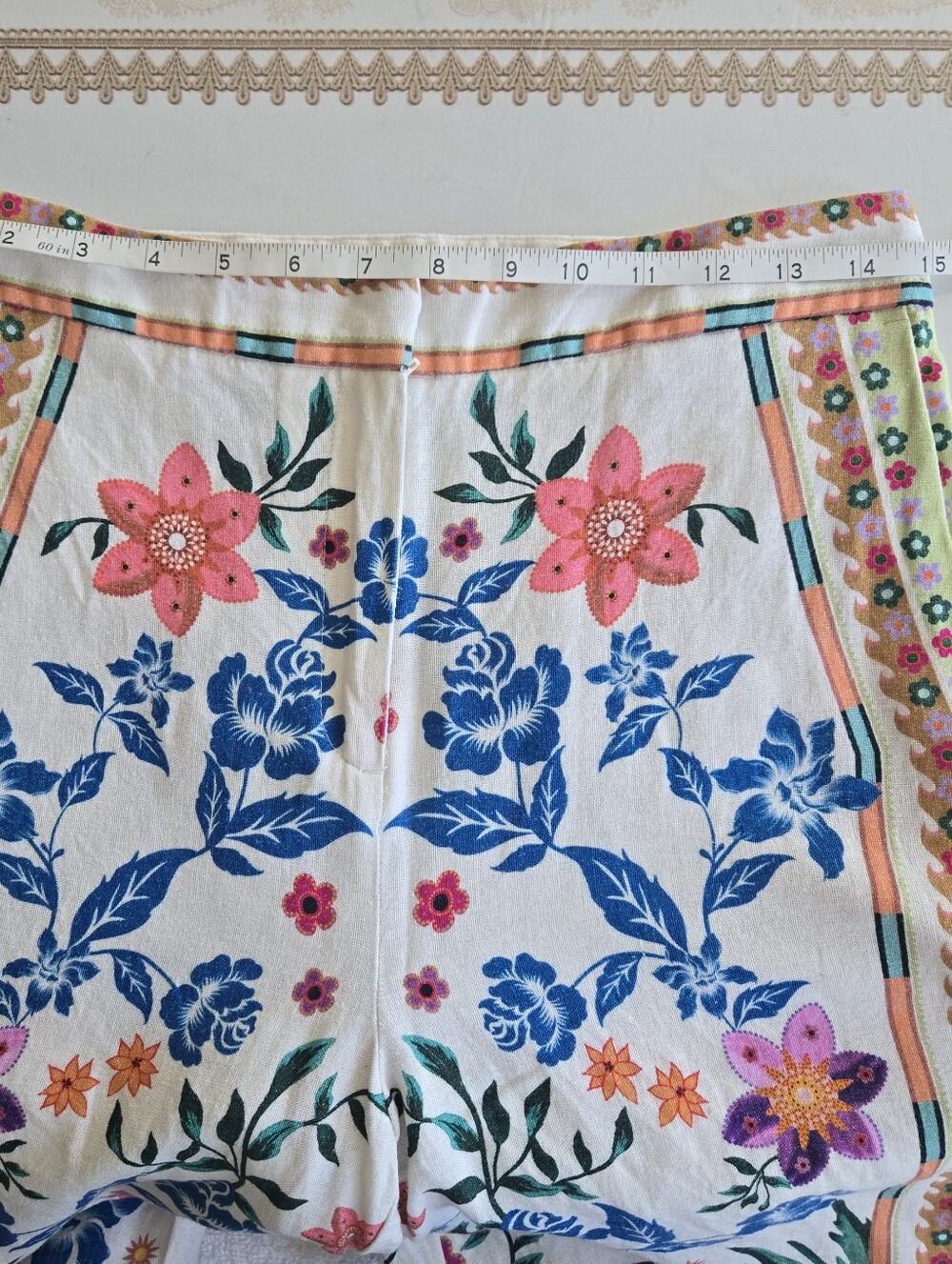 House of Harlow 1960 Wide Leg Pants Womens Size 8 Cream Multicolor Floral Boho - Picture 7 of 13